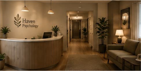 The Haven Psychology reception desk and hallway